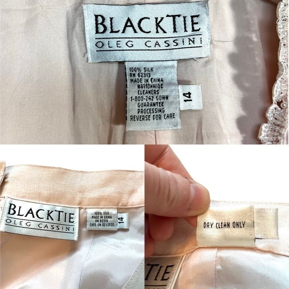 Vintage Black Tie Oleg Cassini 100% Silk Blush Embellished Suit Deadstock Sz 14 - Picture 9 of 17